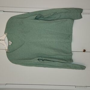 Mint green teal cashmere vneck cable knit sweater